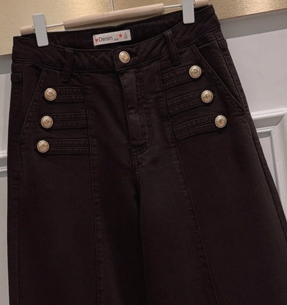 Supervida stretchjeans med gyllene knappar Brun
