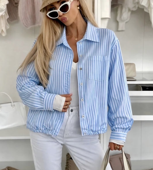 Randig skjortjacket blå