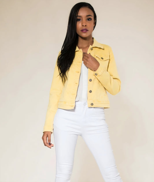 Klassisk stretch jeansjacka Gul