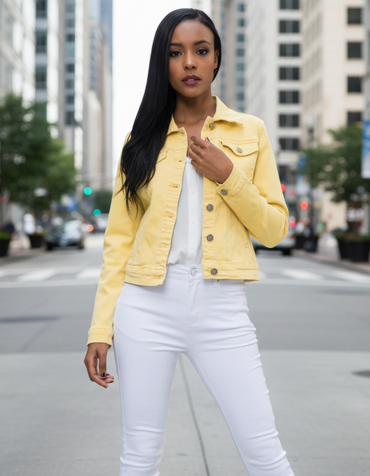 Klassisk stretch jeansjacka Gul