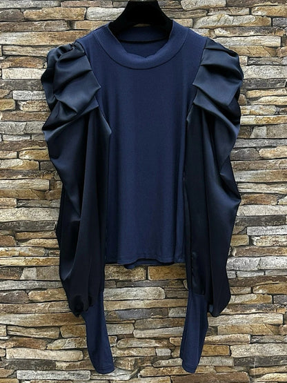 Topp med satin armar Marinblå