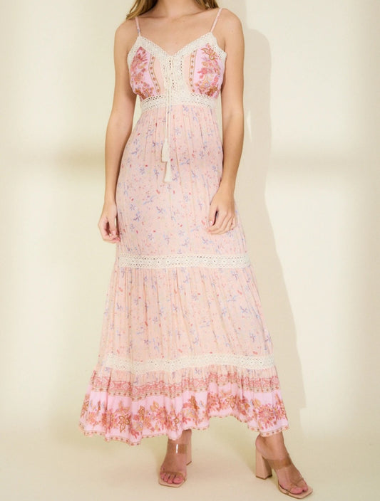 Blommig maxiklänning Viskos Rosa