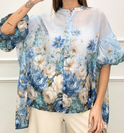 BLOMMIG CHIFFONBLUS Blå