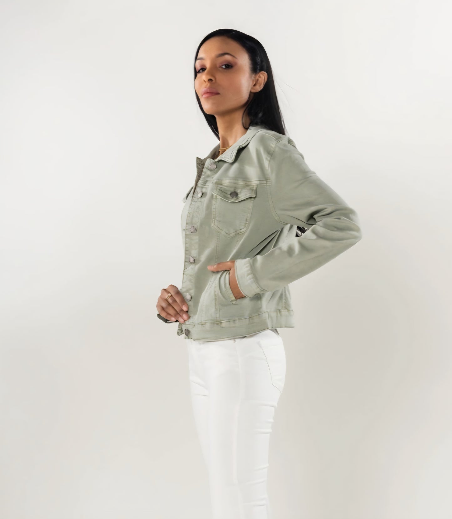 Klassisk stretch jeansjacka Grön