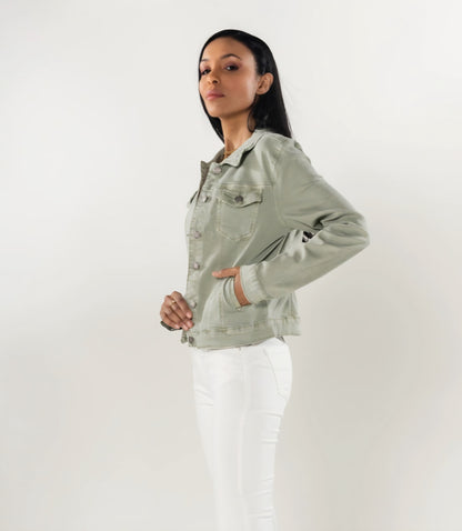 Klassisk stretch jeansjacka Grön