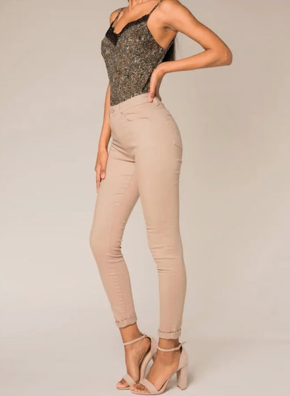 Stretchiga jeans skinny Beige
