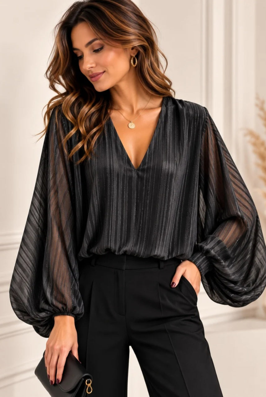 Randig blus, svart lurex Svart
