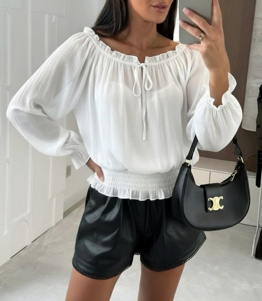 Off shoulder blus med smock Vit