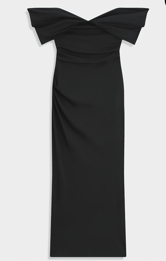 Lång axelbandslös klänning Svart