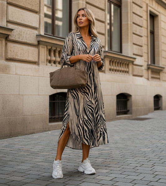 Mönstrad skjortklänning Stripe Beige