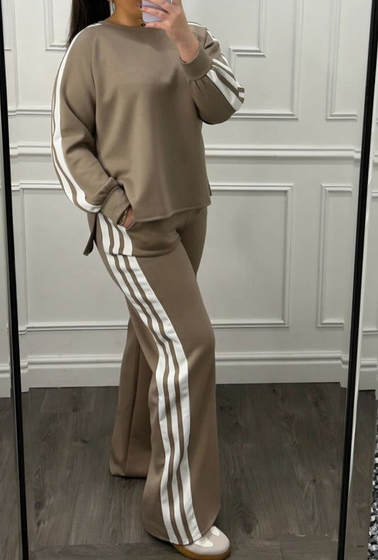 Set vitrandig kant, Byxa+Tröja Taupe