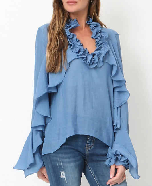 Blus med volanger Blå