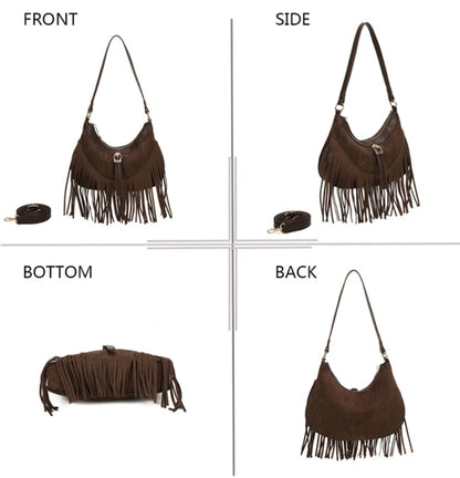 Gallantry-handväska i mocka med fransar Brun