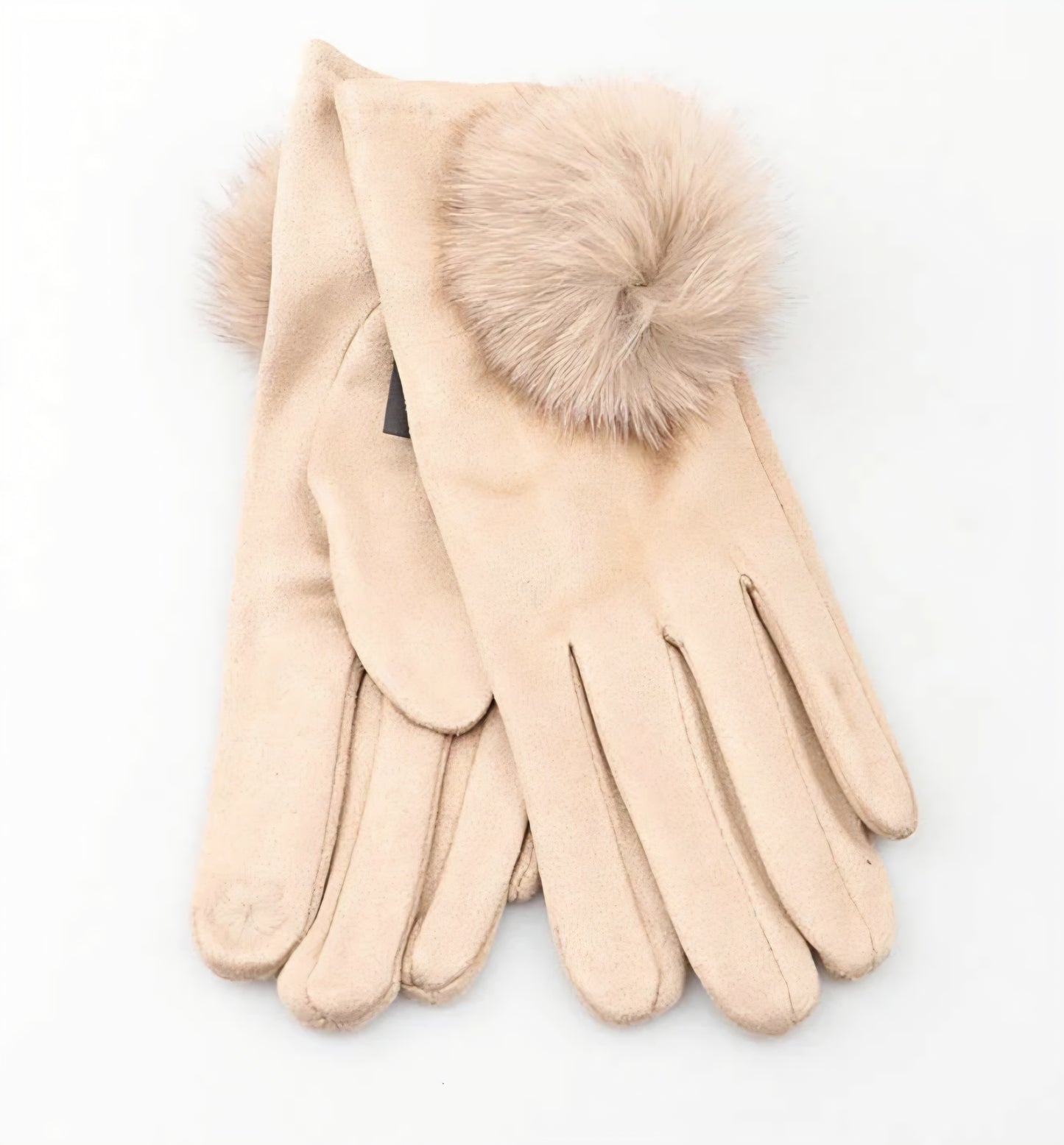 Handske med fuskpäls pompom Beige