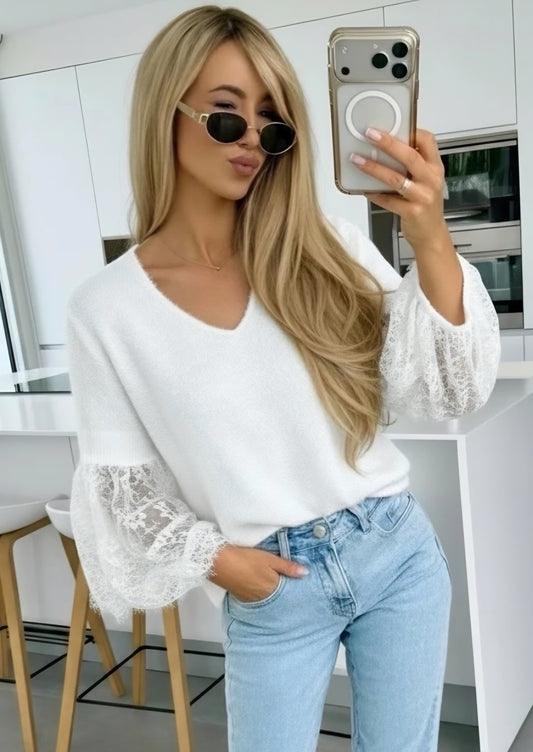 Mycket mjuk babyalpackatröja Vit