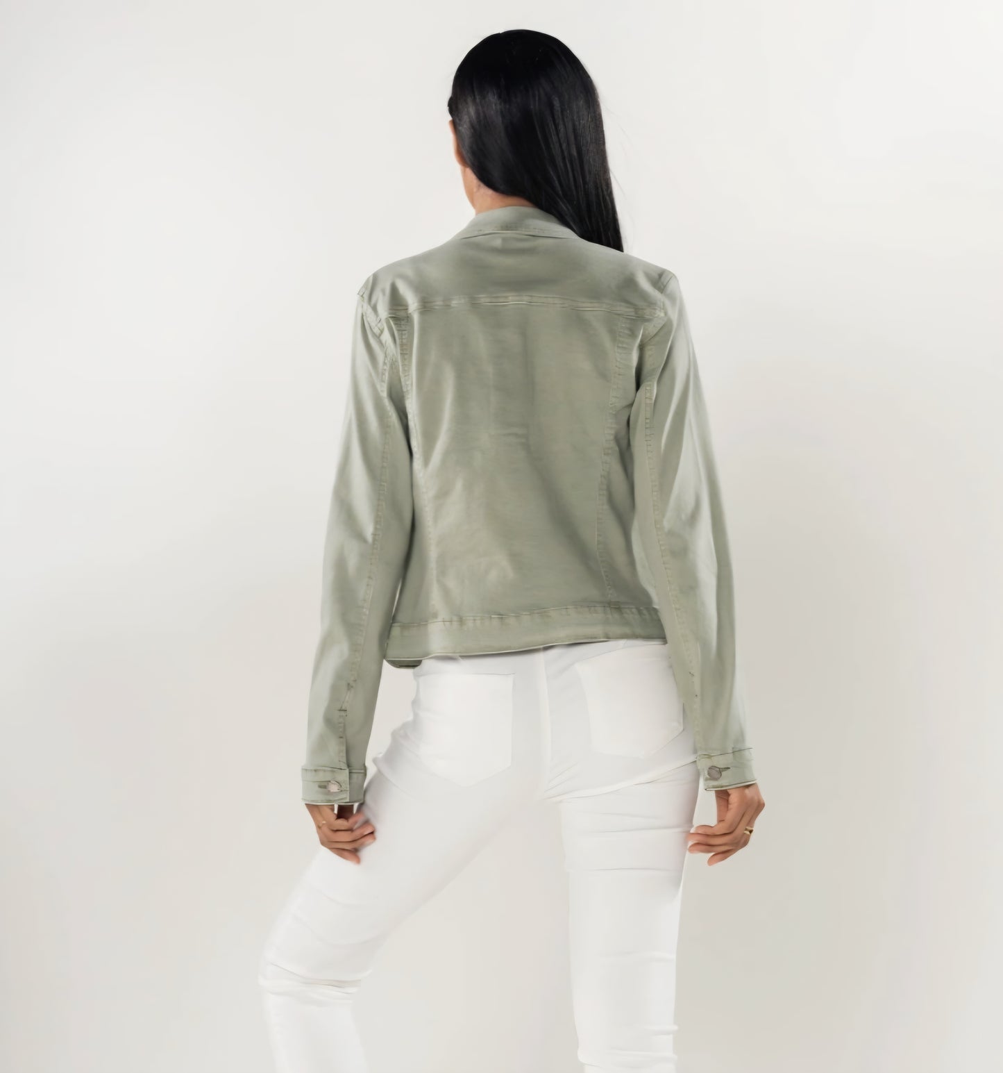 Klassisk stretch jeansjacka Grön