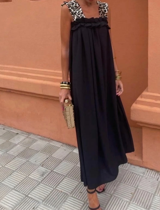 Klänning med leopardband Svart