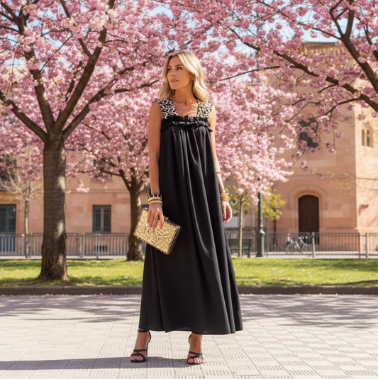 Klänning med leopardband Svart