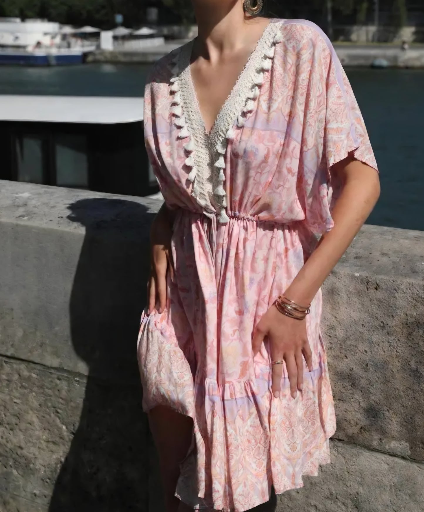 Viskos klänning detaljer Rosa