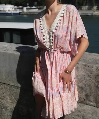 Viskos klänning detaljer Rosa