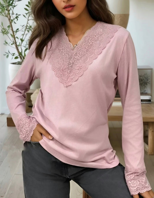 Extra stretchig Topp med spets Rosa