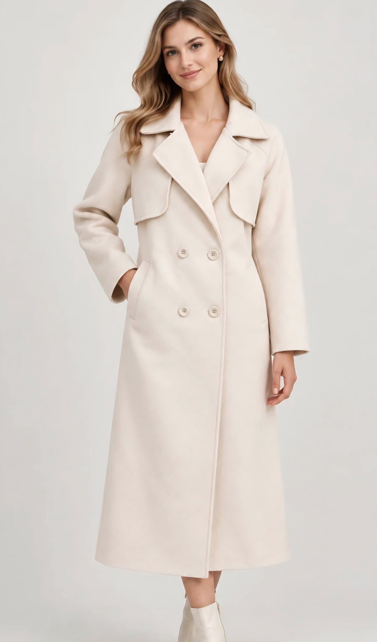 Lång fodrad kappa Beige
