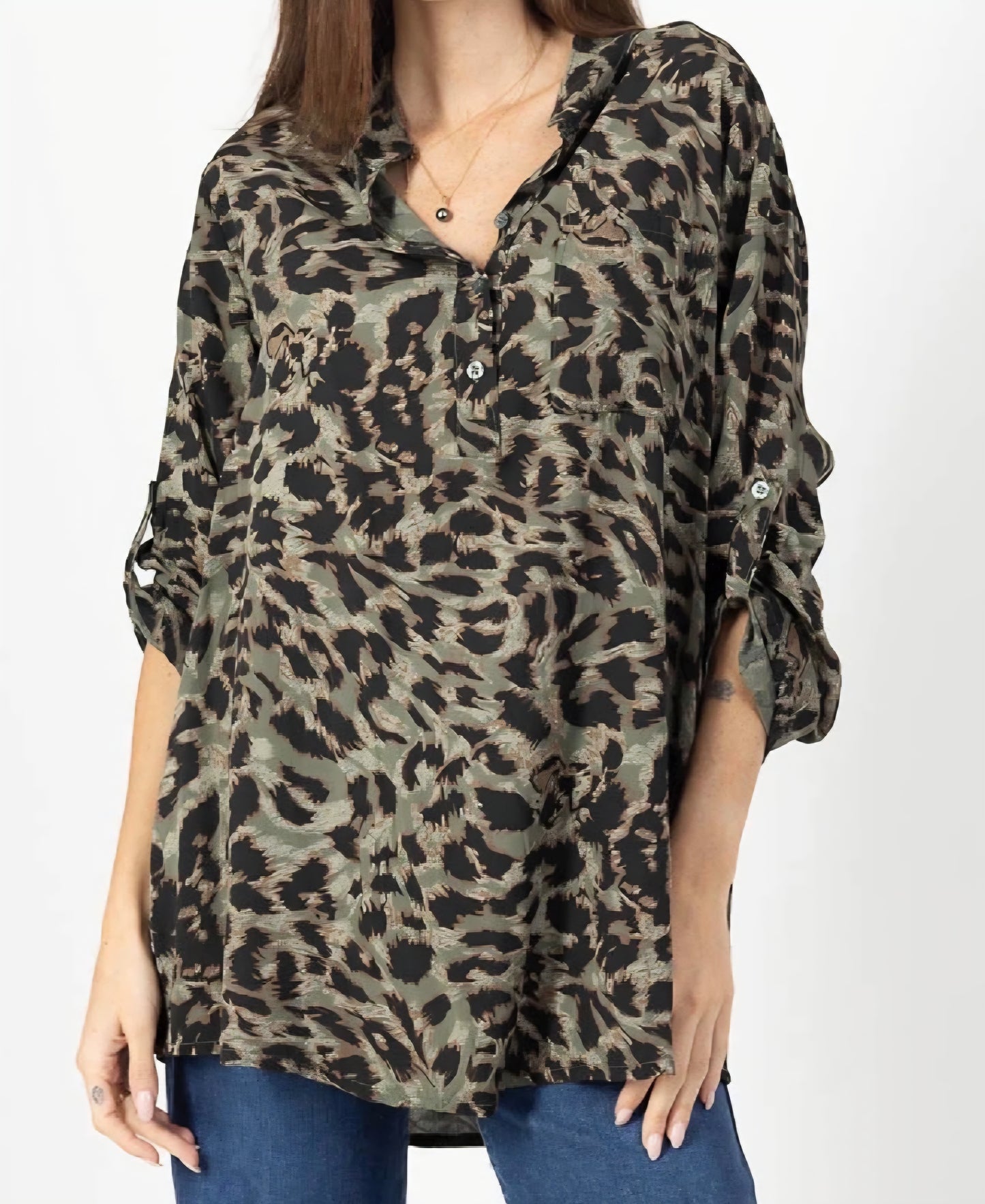 Skjort tunika leopard Grön