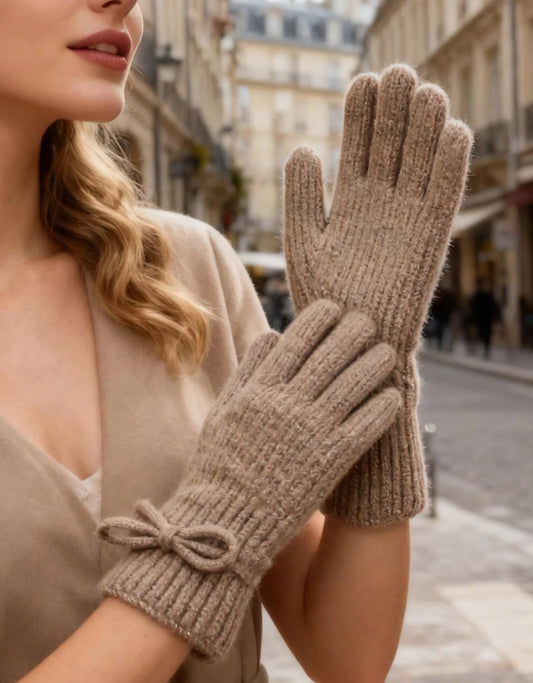 Lurexstickad handske Taupe