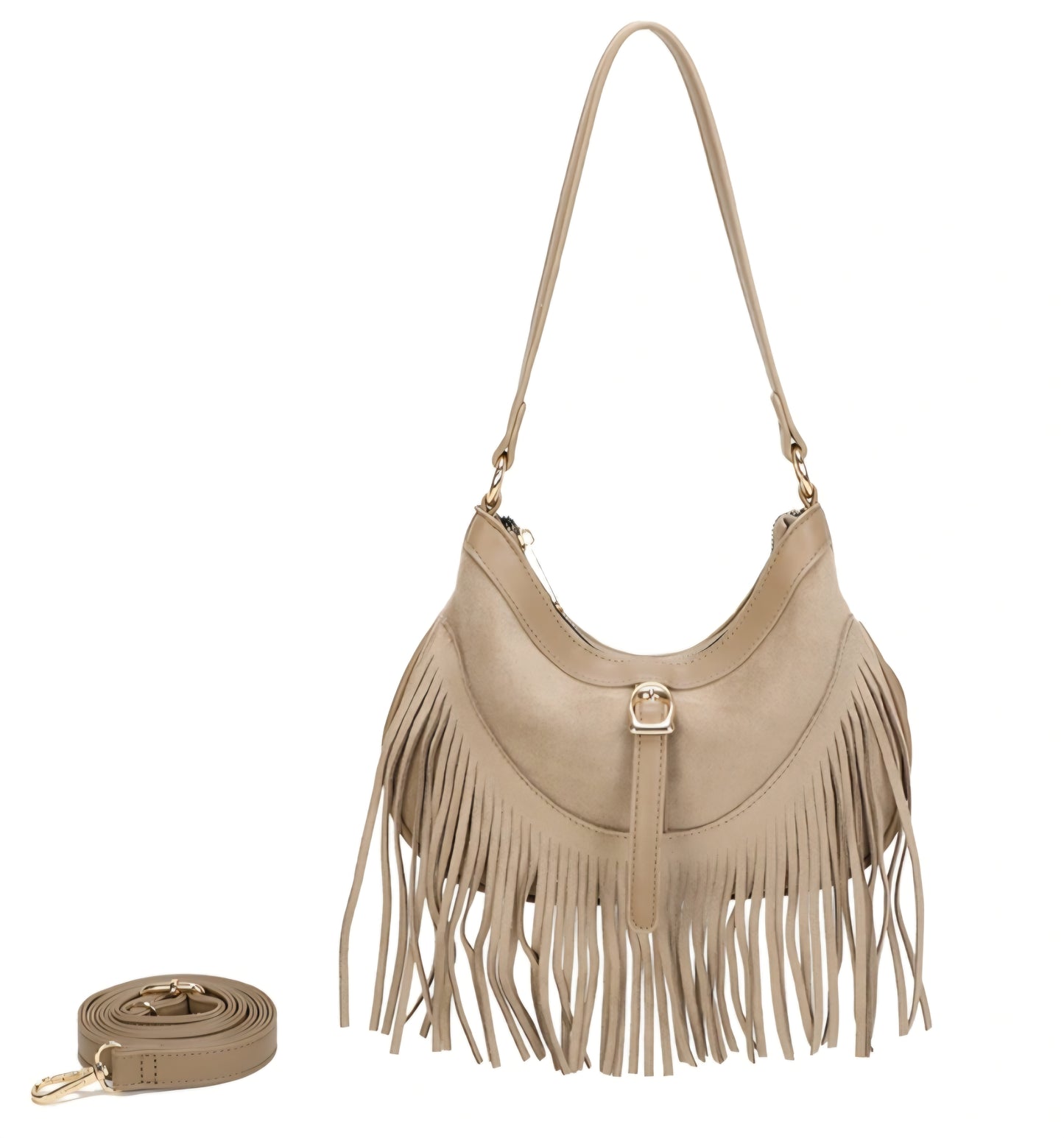Gallantry-handväska i mocka med fransar Beige