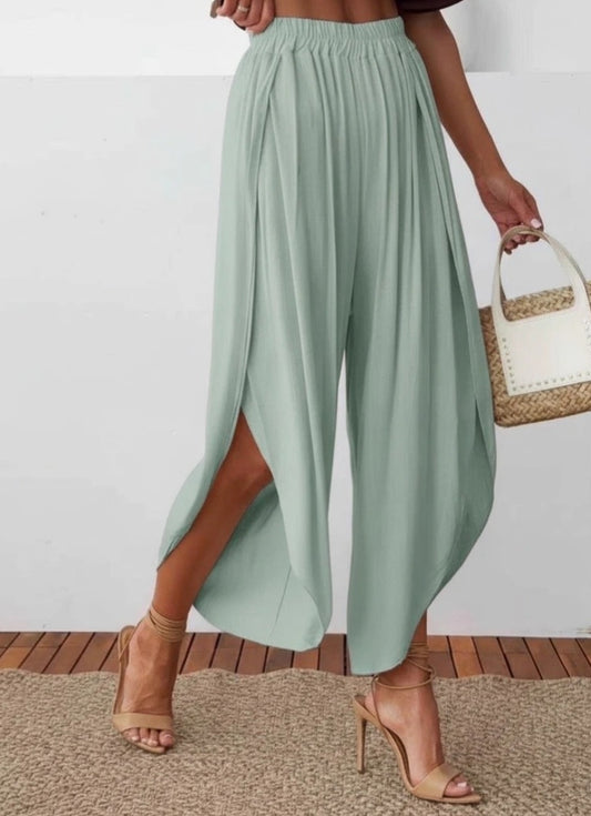 Lyocellbyxor med sidoslitsar Grön