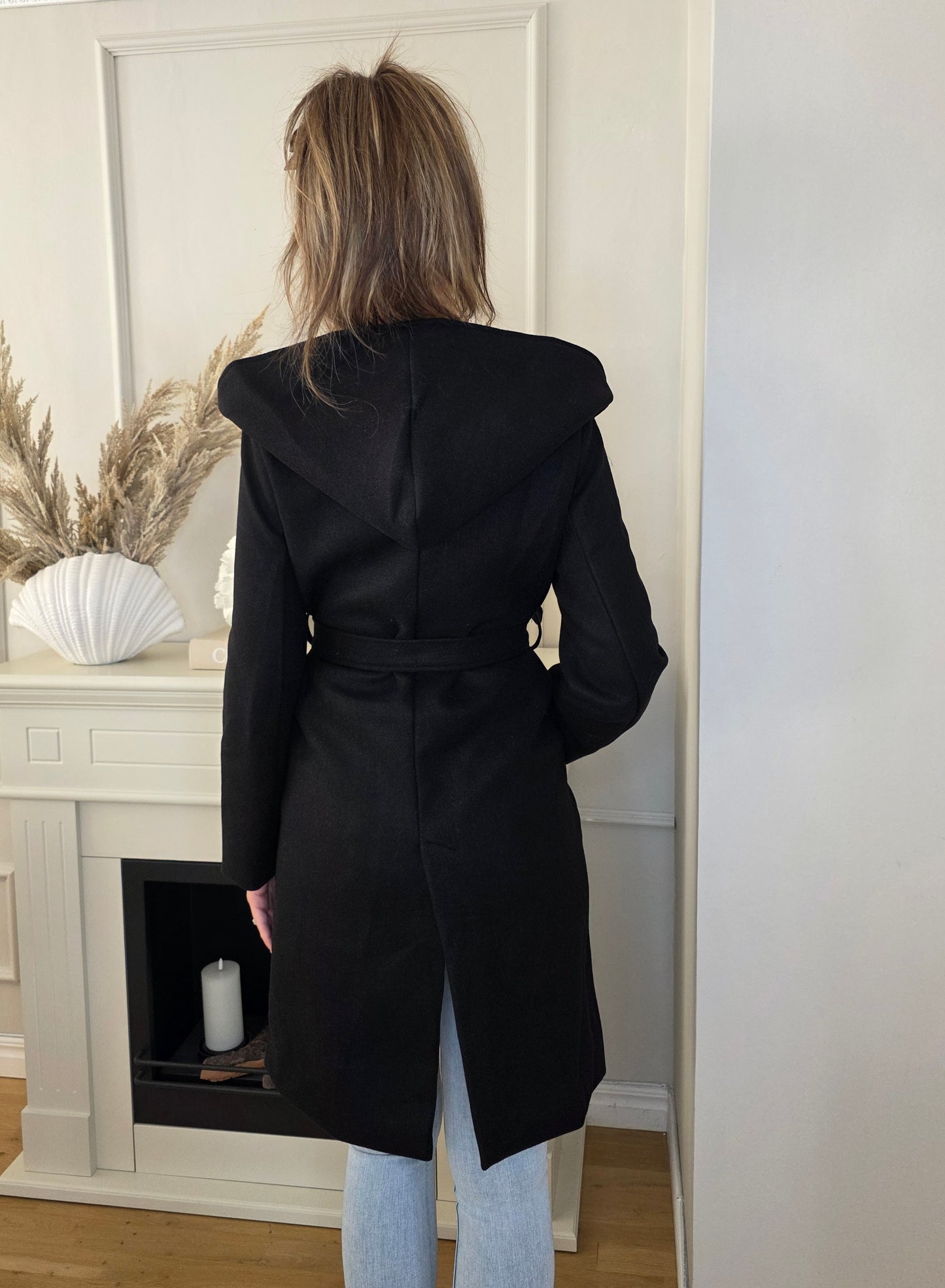 Trenchcoat med huva Svart