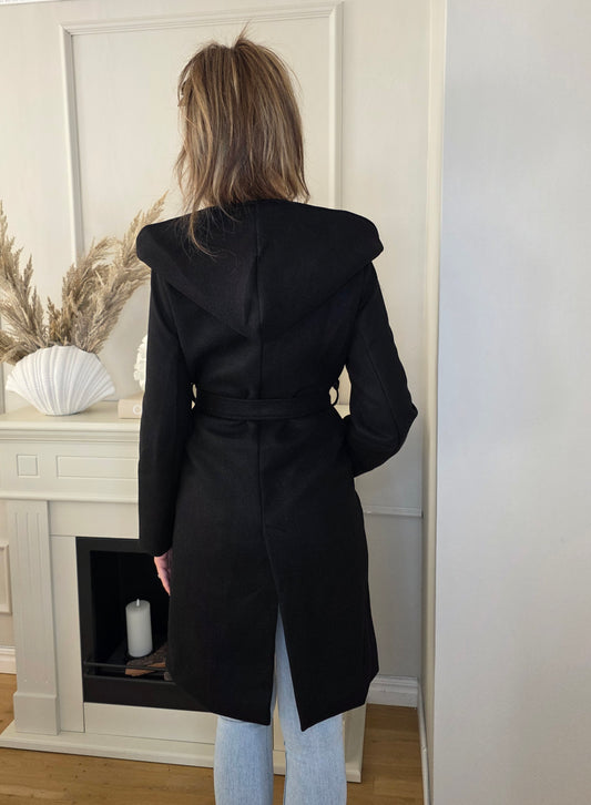Trenchcoat med huva Svart