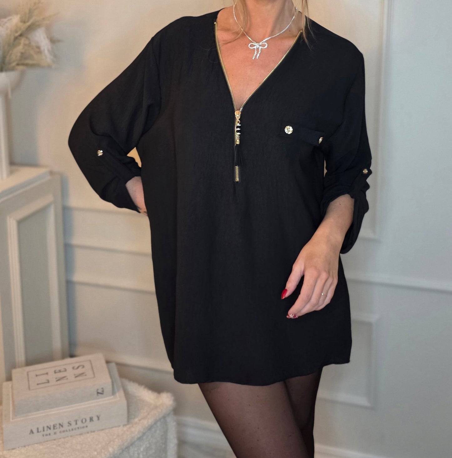 Topp med dragkedja Svart, Plussize