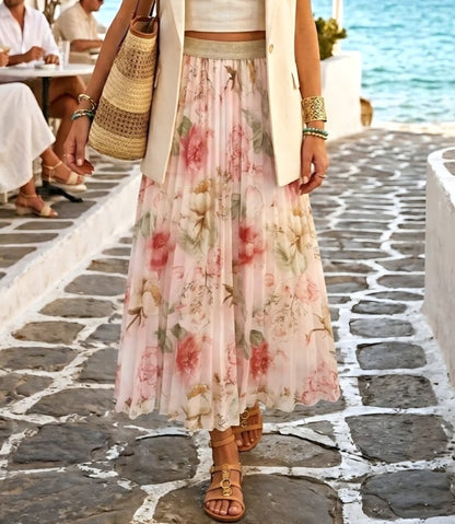 Plisserad maxikjol Flower Rosa