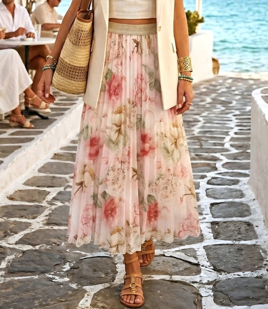 Plisserad maxikjol Flower Rosa