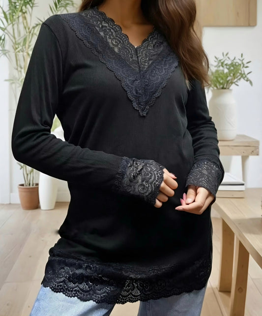 Lång extra stretchig långärmad Topp Svart