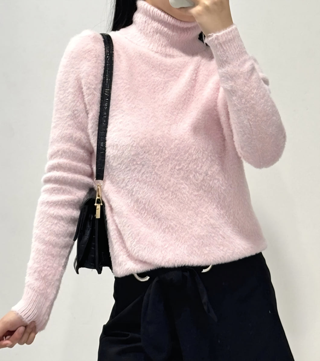 Fluffig tröja med hög hals Rosa