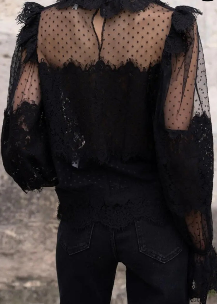 Blus med spetskrage Naomi Svart