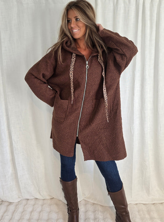 Jacka med dragkedja och huva Brun