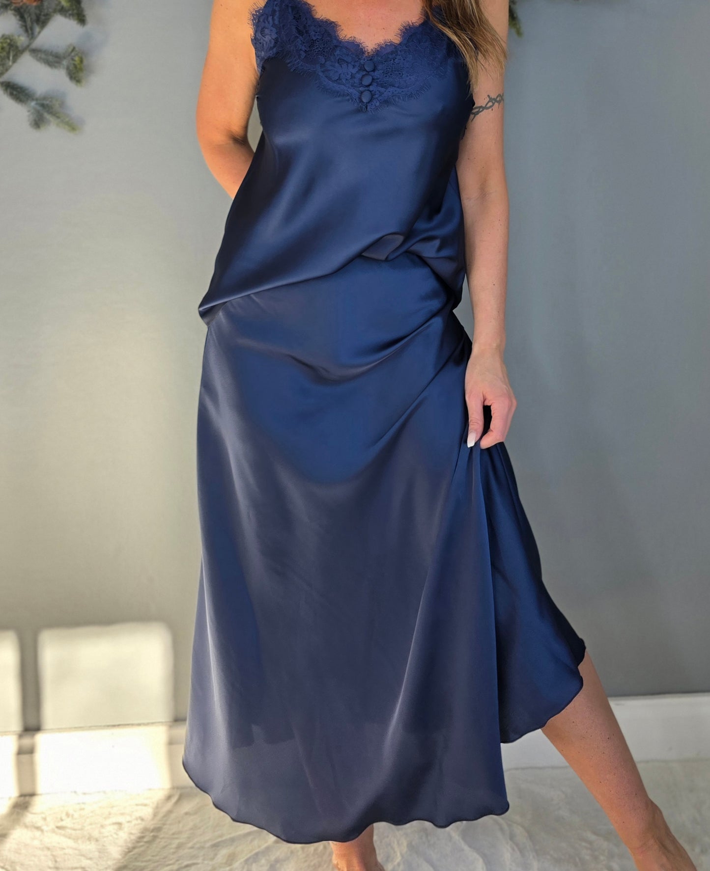 Satinkjol Tina Marinblå