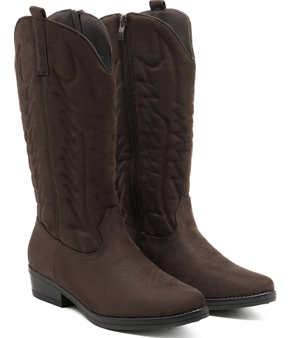 Broderade cowboystövlar i konstmocka - 3,5 cm klack Brun
