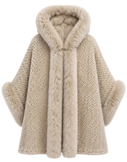 Kappa med fuskpälskrage Beige