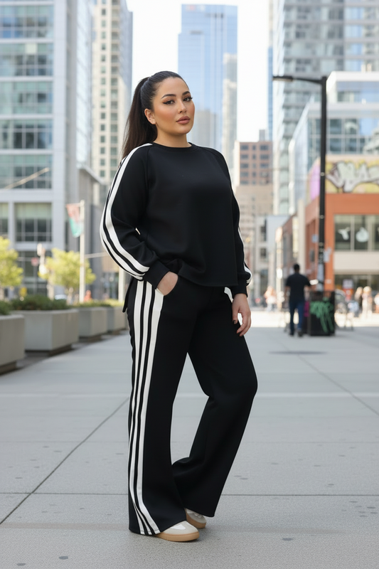 Set vitrandig kant, Byxa+Tröja Svart