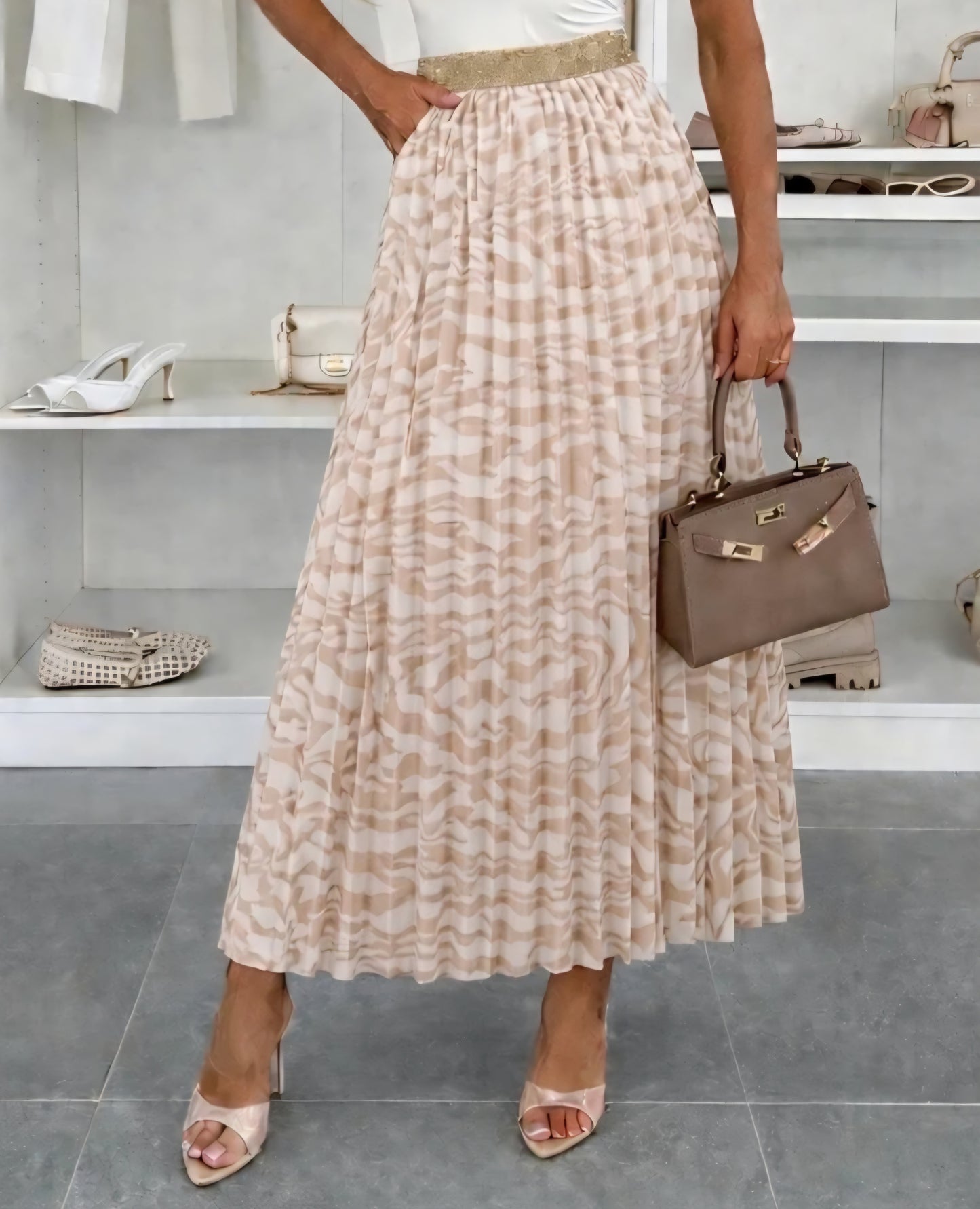 Plisserad kjol Beige