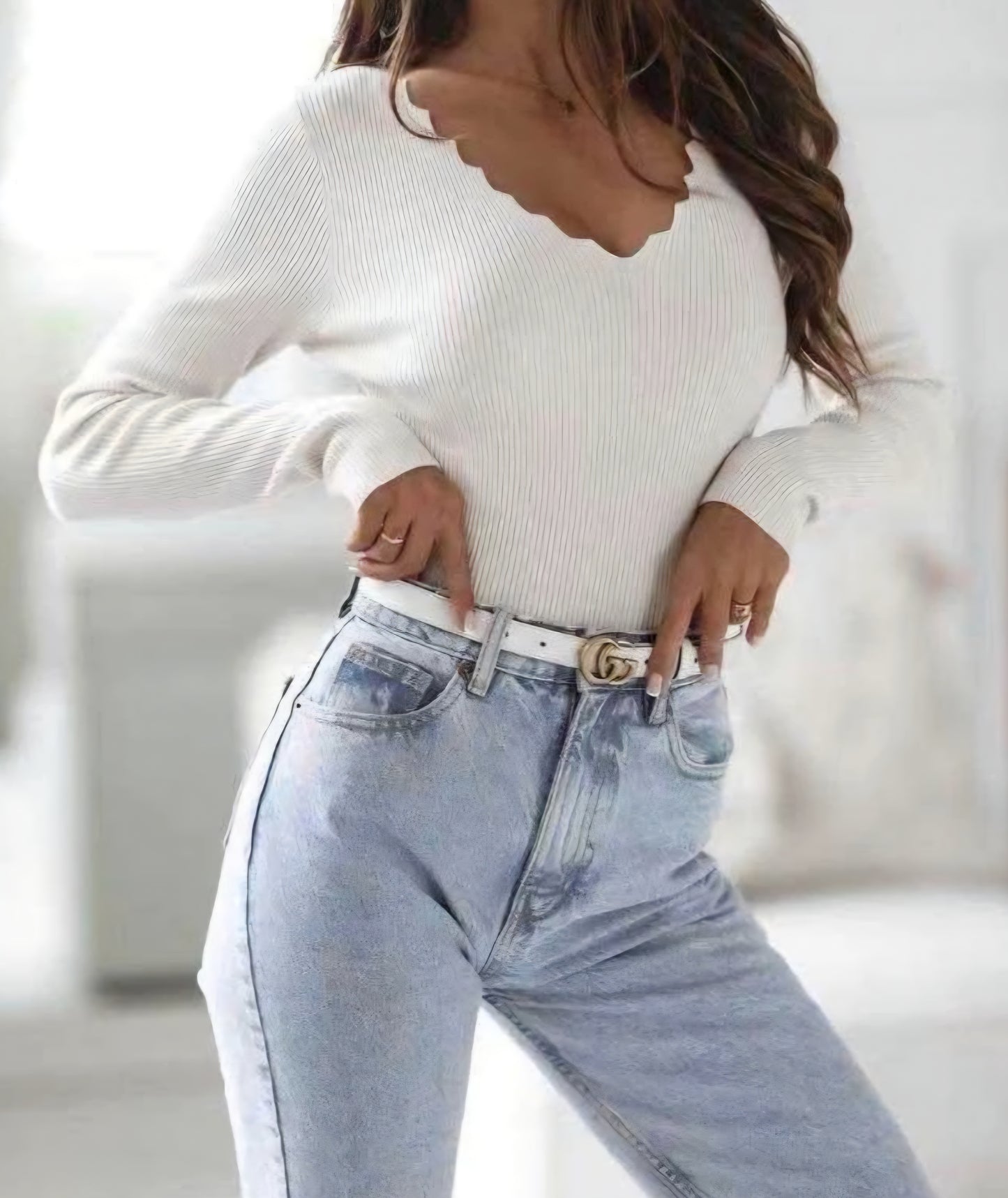 Topptröja vågig hals Offwhite