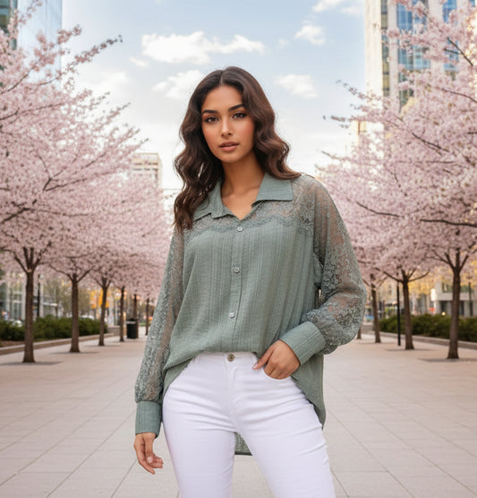 Lätt och böljande viskosskjorta Grön