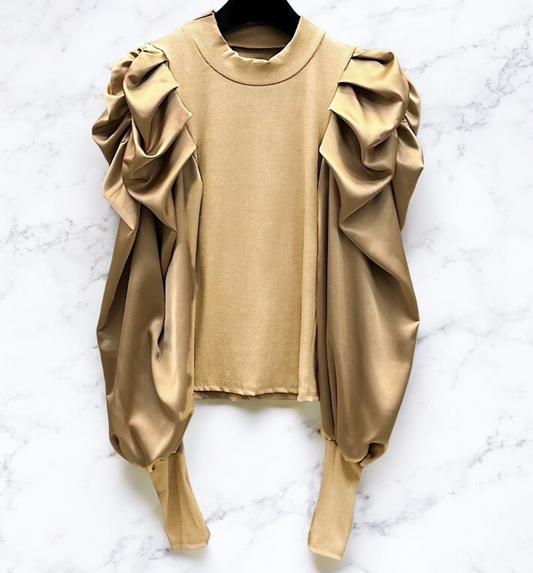 Topp med satin armar Guld