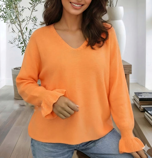 V-ringad tröja med volanger Orange