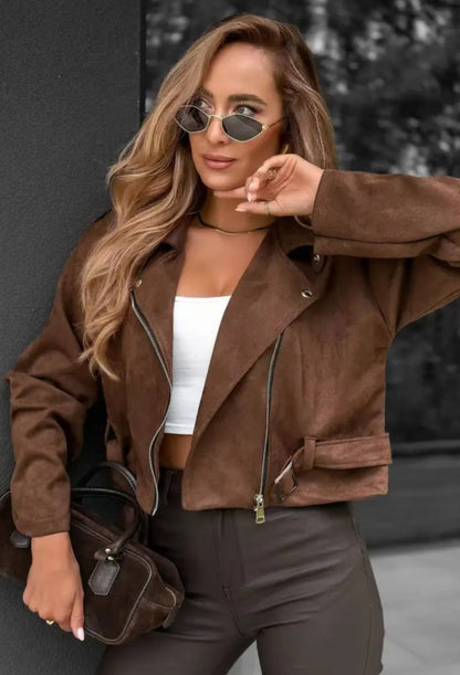 Trendig bikerjacka i mocka-look Brun