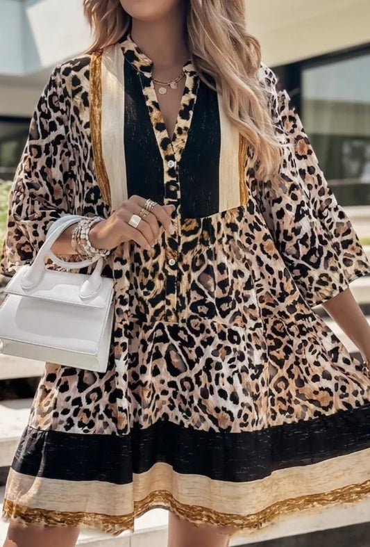 Viskos klänning Isabella leopard